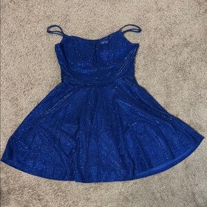 Macy's Blue Ruched Spaghetti Strap Mini Dress